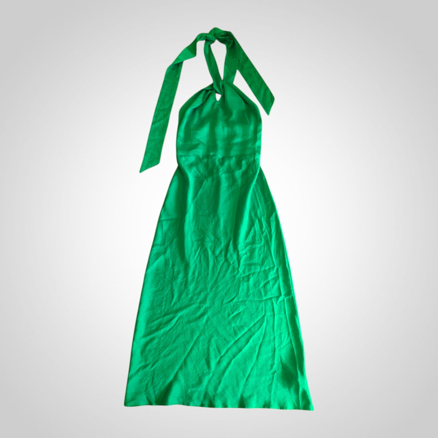 Emerald Green Twist Front Halter Neck Midi Dress