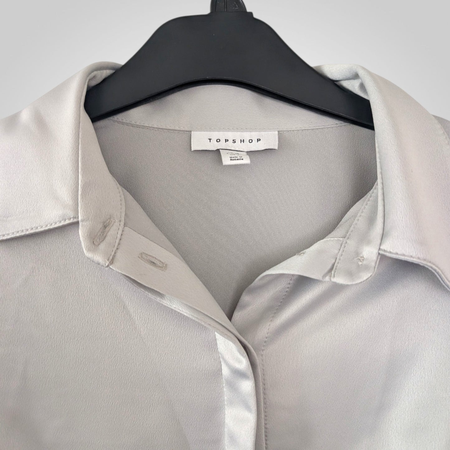 Grey Satin Tie Front Cropped Blouse