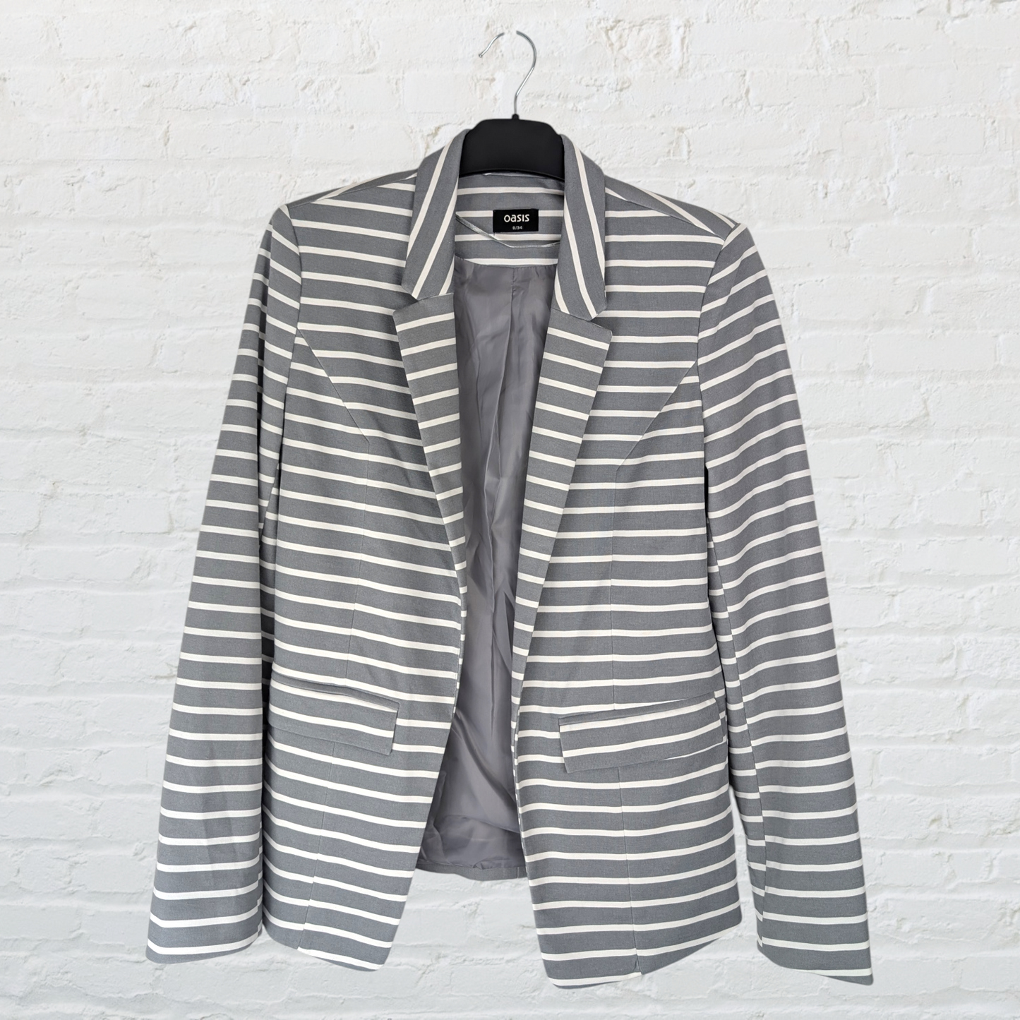 Grey and White Striped Structured Blazer