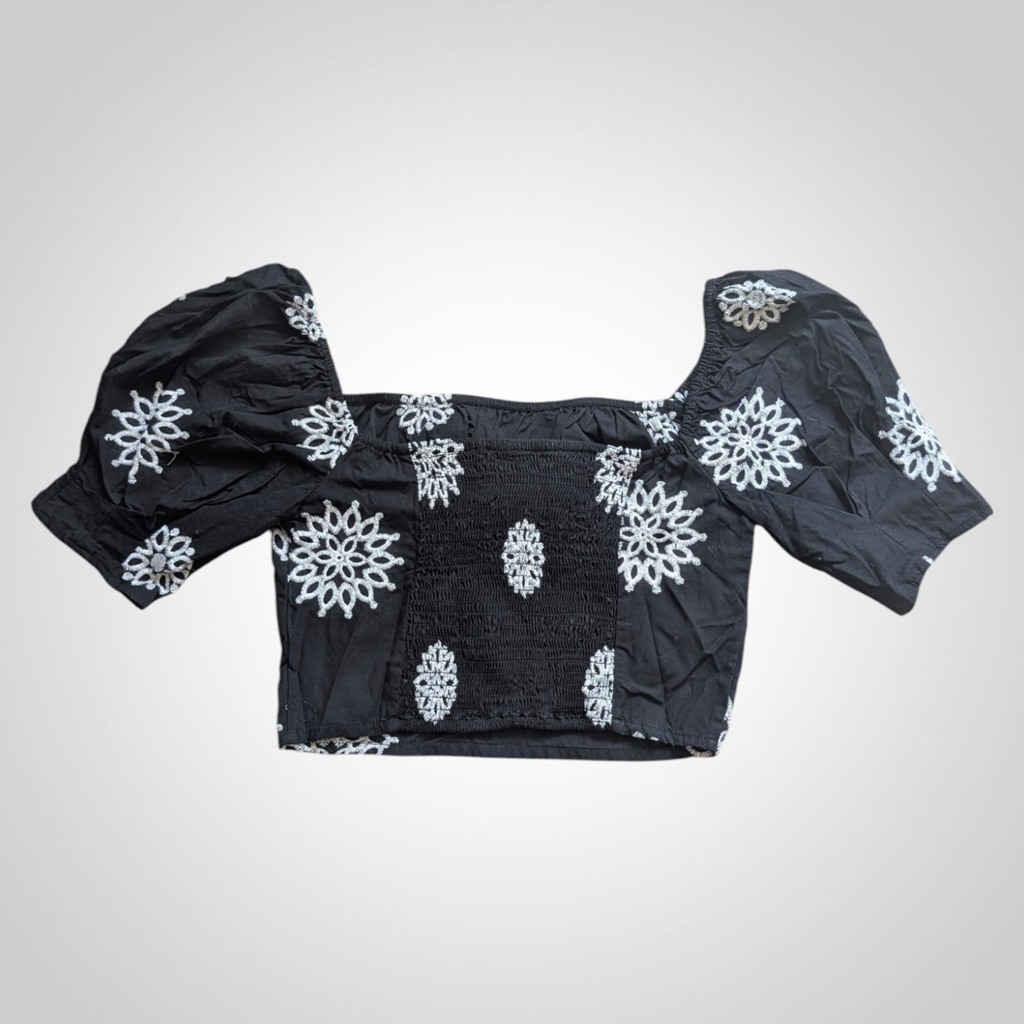 Black Embroidered Cotton Crop Top
