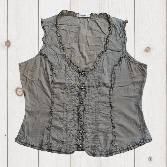 00's Khaki Ruffle Blouse