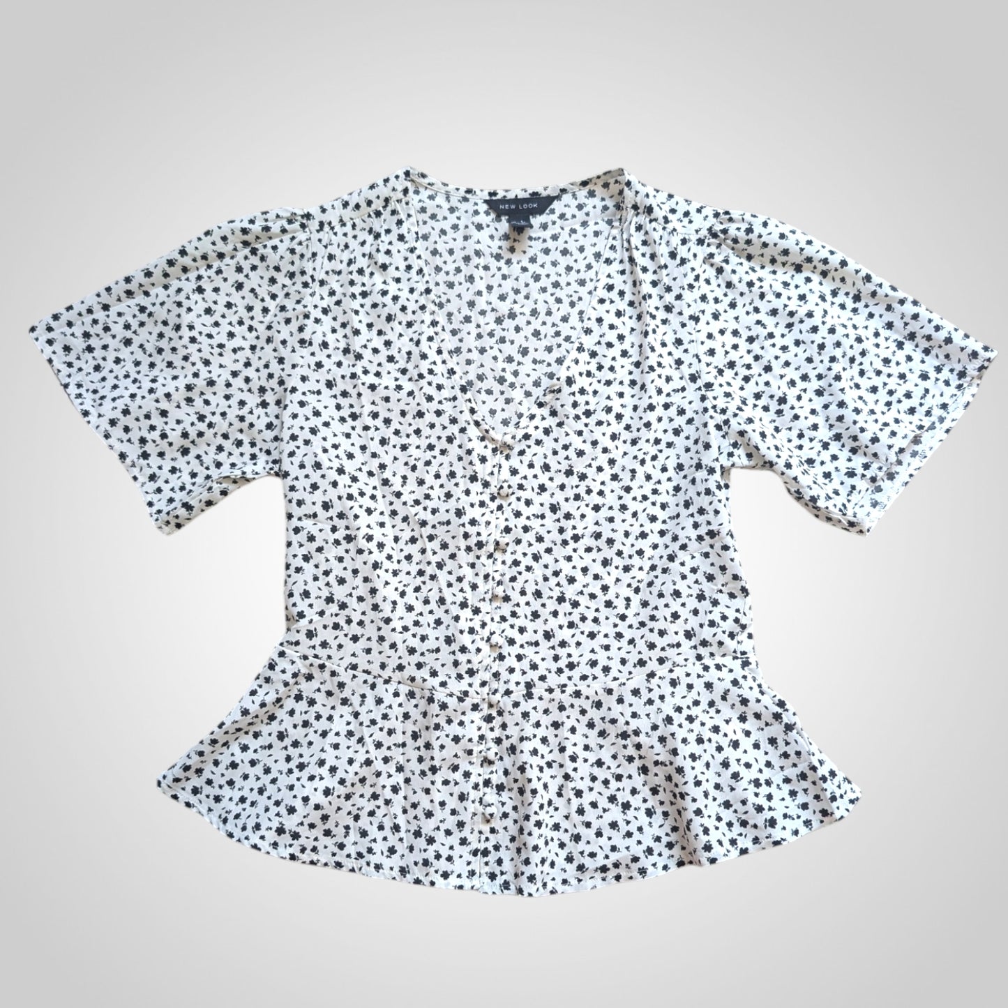 White & Black Floral Peplum Top