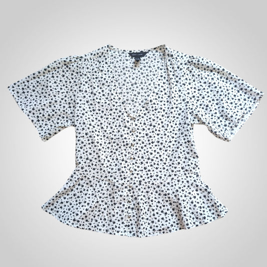White & Black Floral Peplum Top