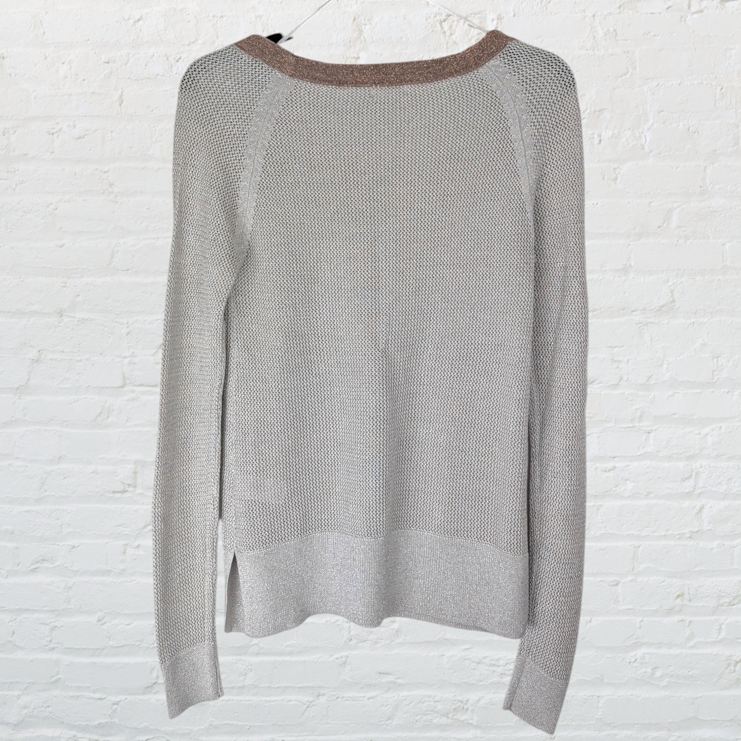 Sparkle Knit Long Sleeve Top with Bronze Metallic Collar