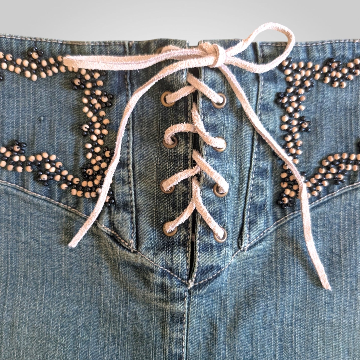 00s Boho Western Denim Mini Skirt