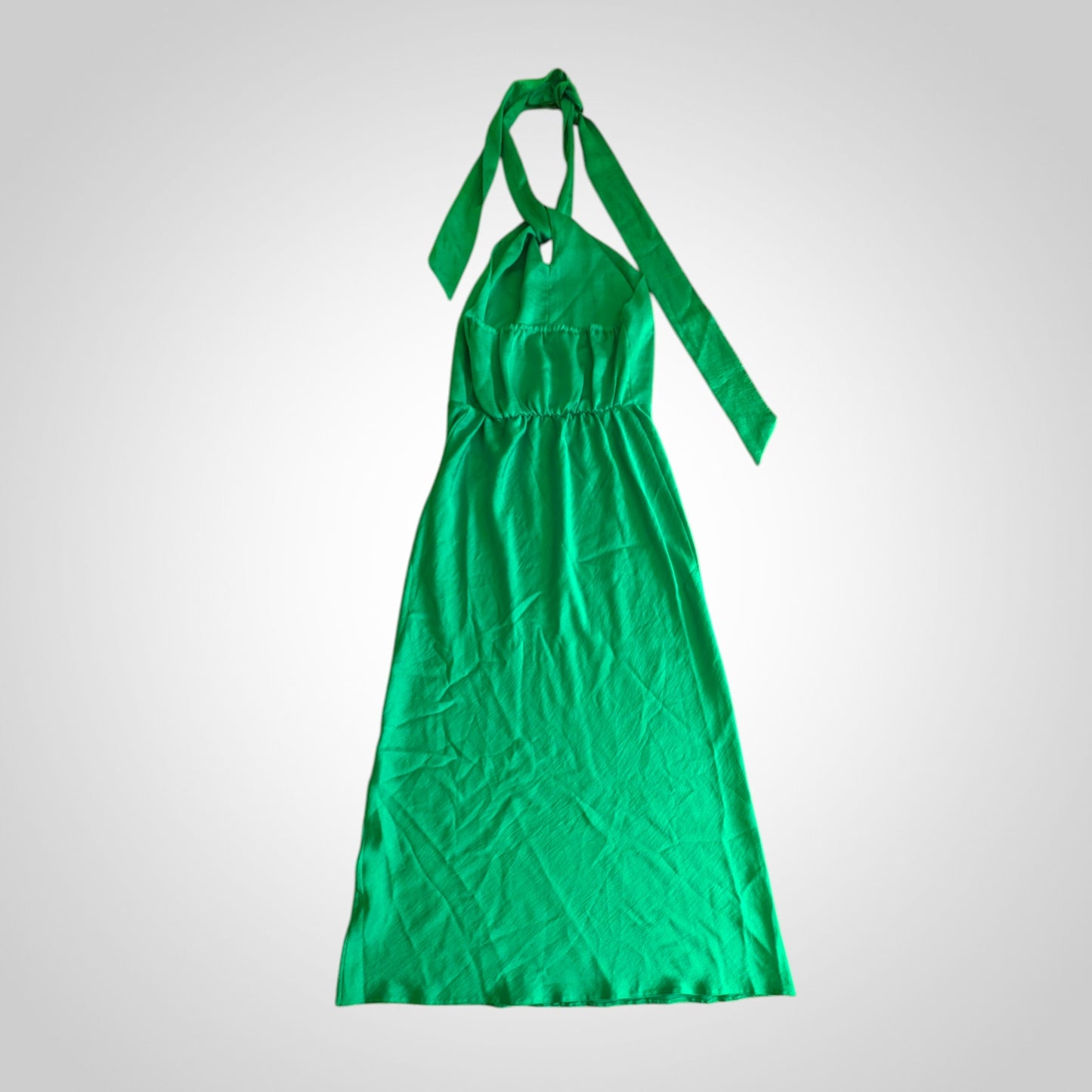 Emerald Green Twist Front Halter Neck Midi Dress