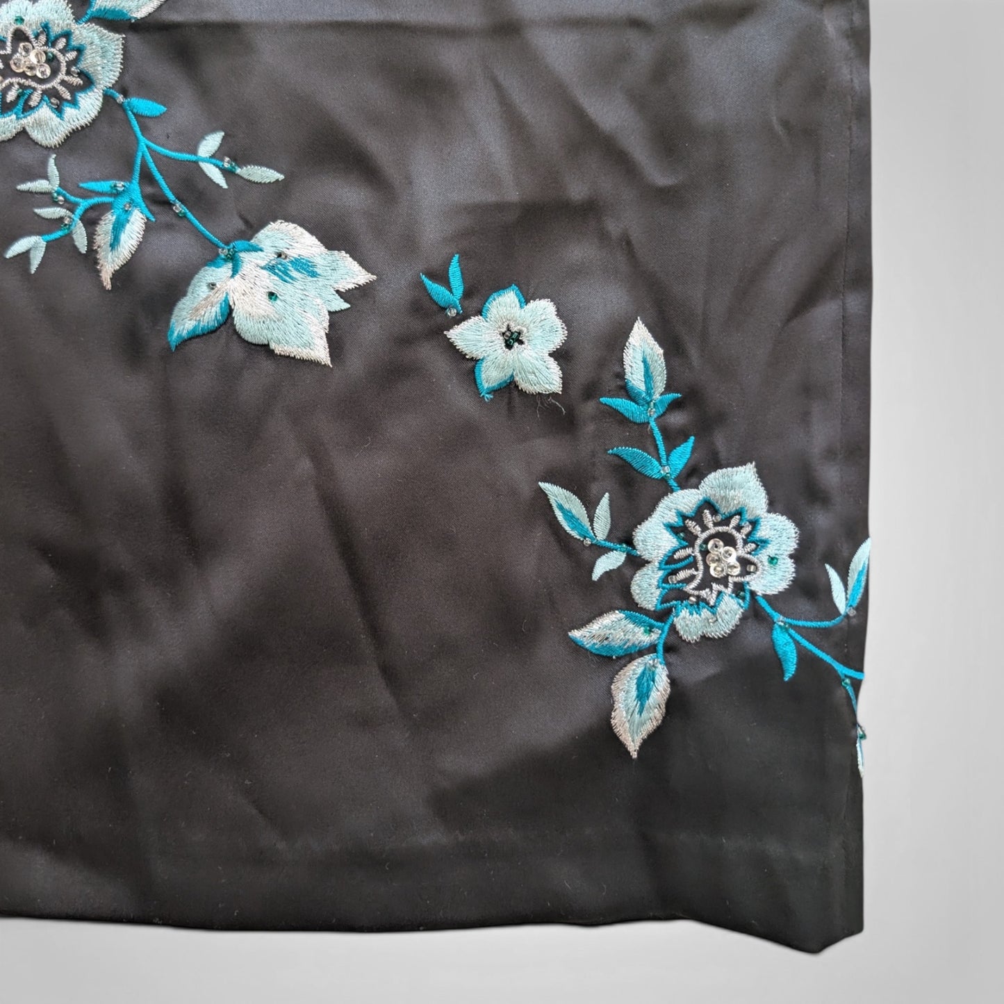 00s Black Satin Floral Party Dress
