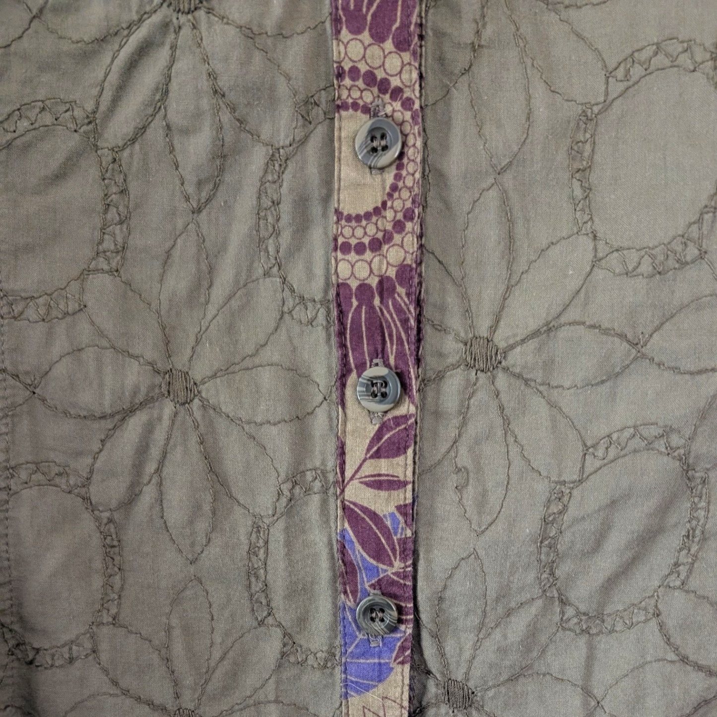 90's Khaki Embroidered Pattern Shirt