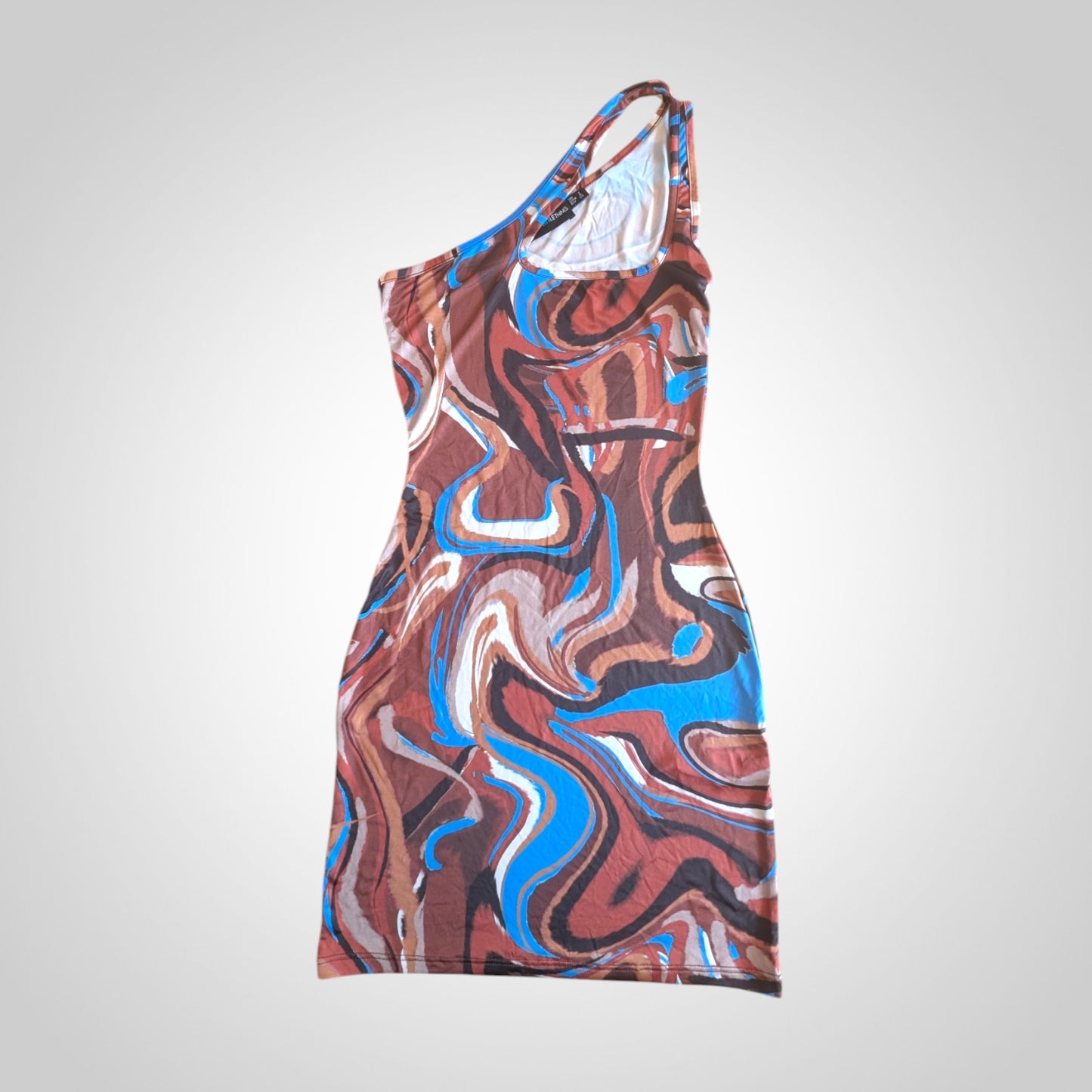 Marble Swirl One Shoulder Slinky Mini Dress