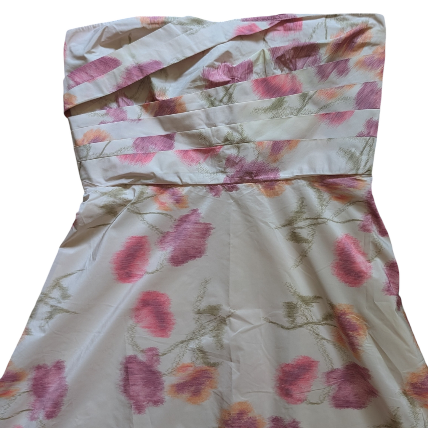 00's Cream Floral Strapless Dress