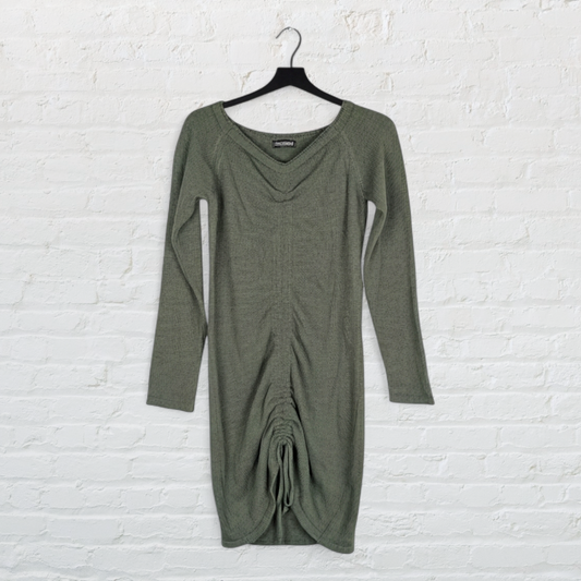 Khaki Green Ruched Jumper Dress