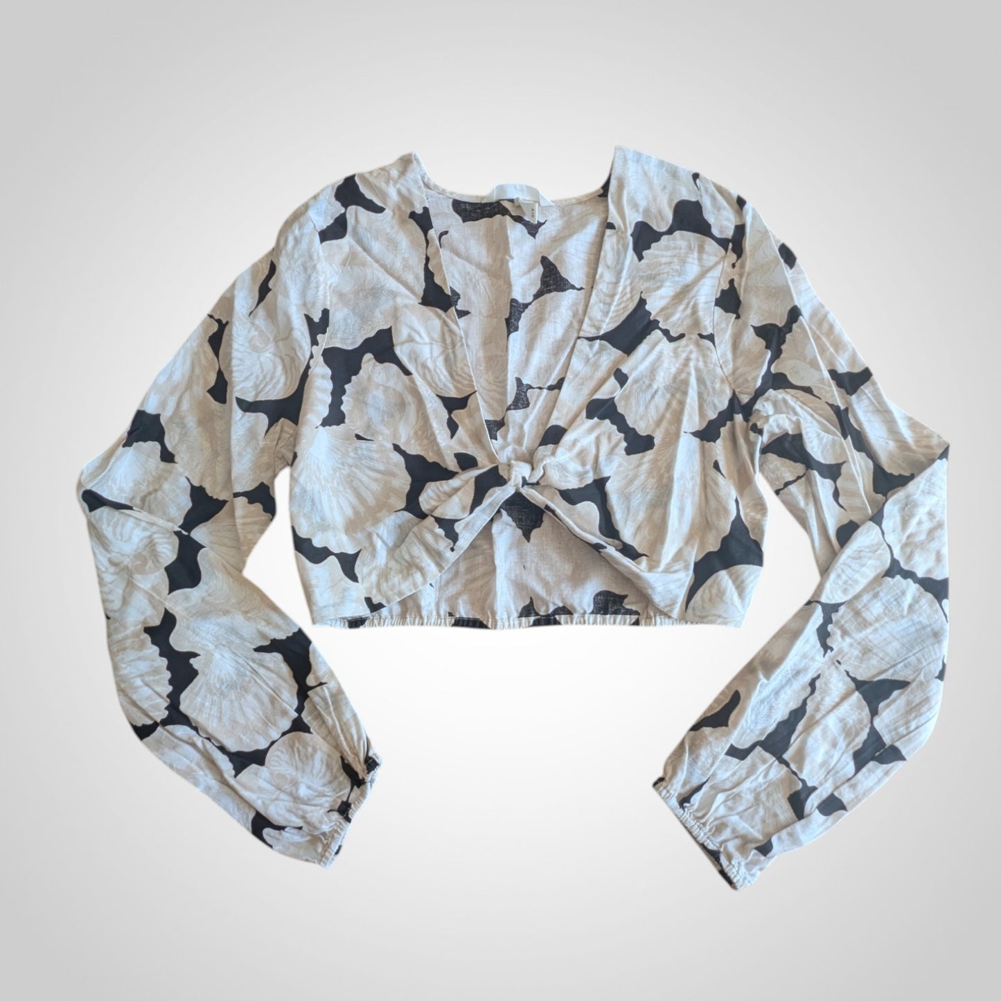 Linen Blend Shell Print Crop Top