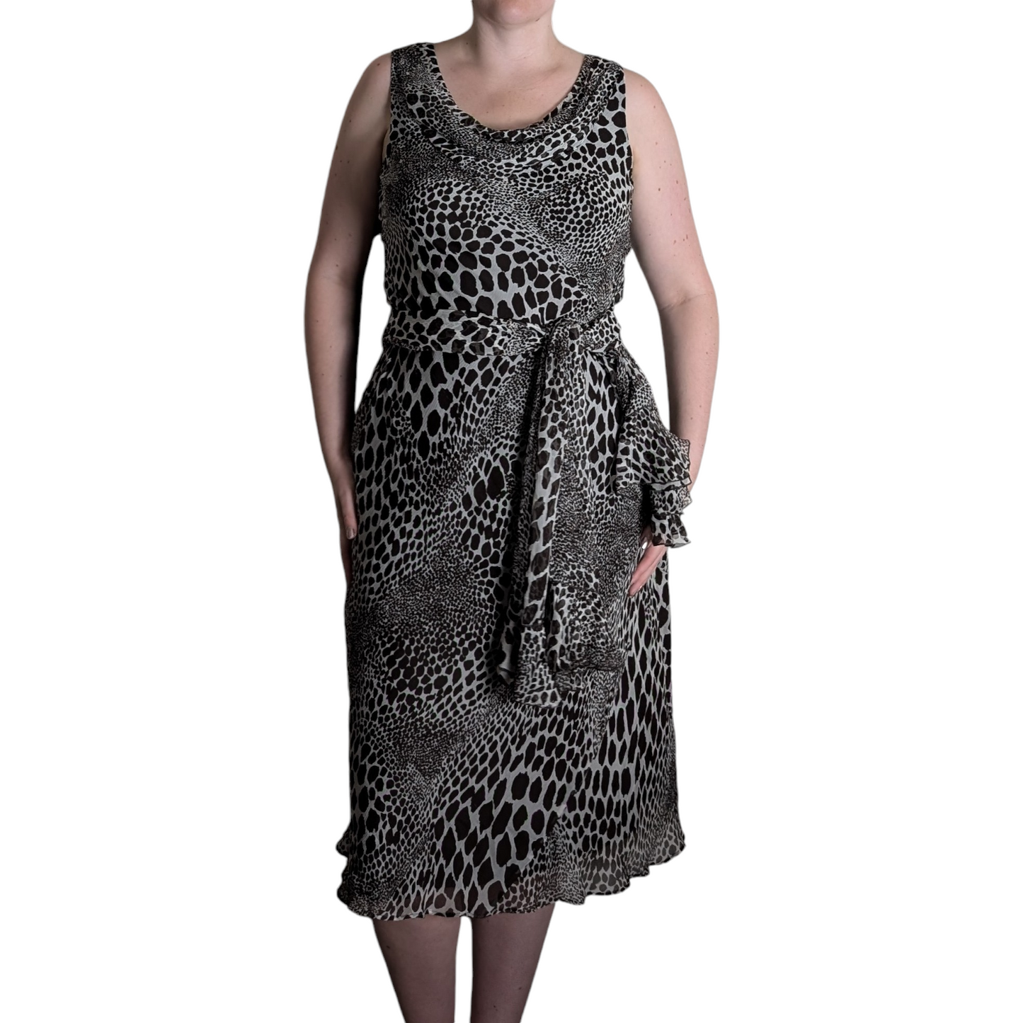 90's Animal Print Silk Midi Dress with Scarf