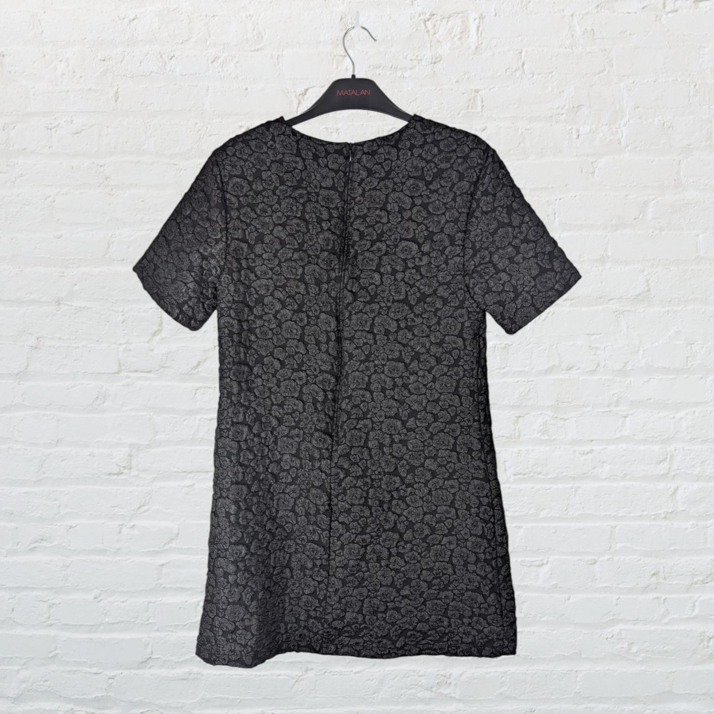 Black Textured Floral Short Sleeve Mini Dress