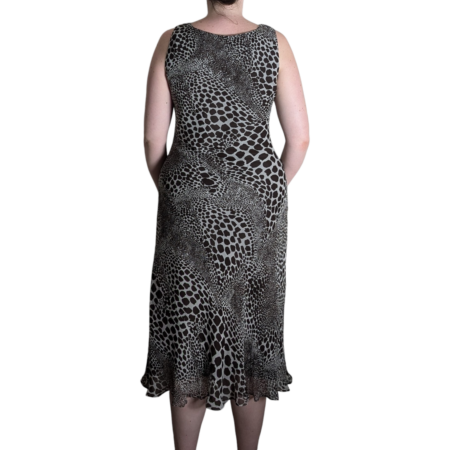 90's Animal Print Silk Midi Dress with Scarf