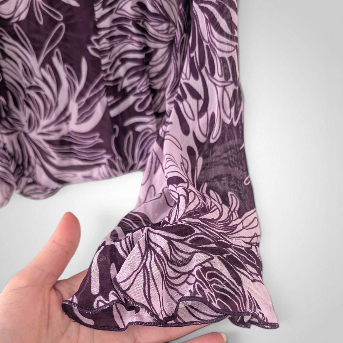 Whimsigoth Purple Floral Frilled Blouse