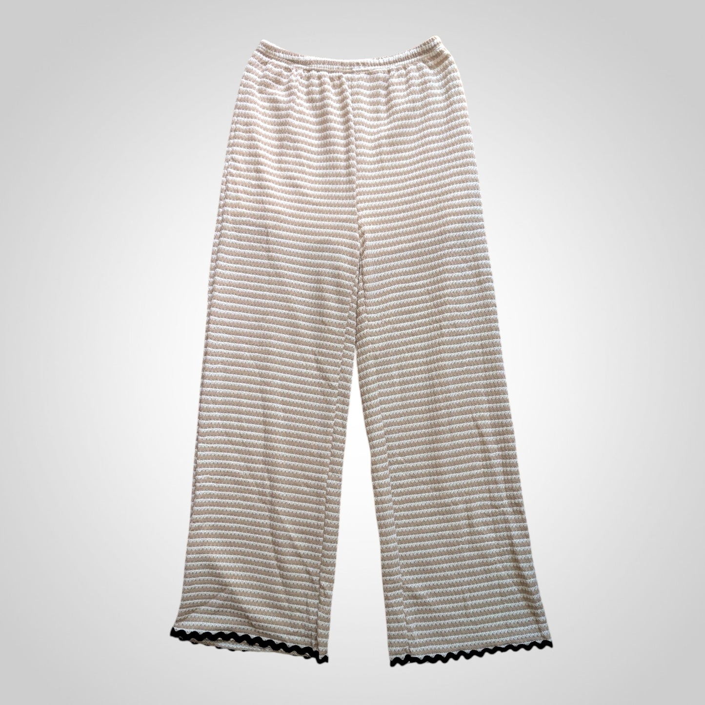 Cream & Beige Wave Pattern Wide Leg Trousers