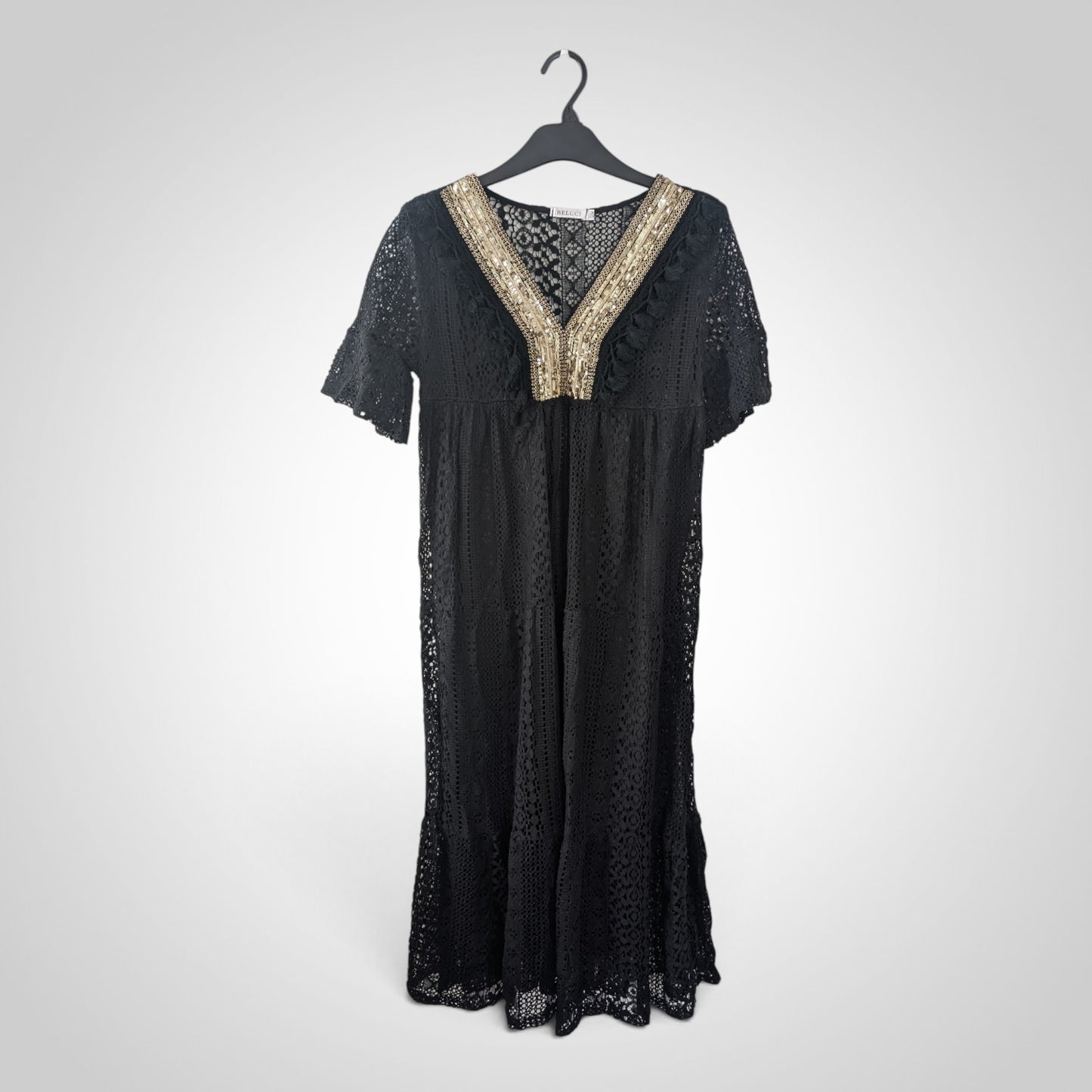 Black Crochet Midi Dress