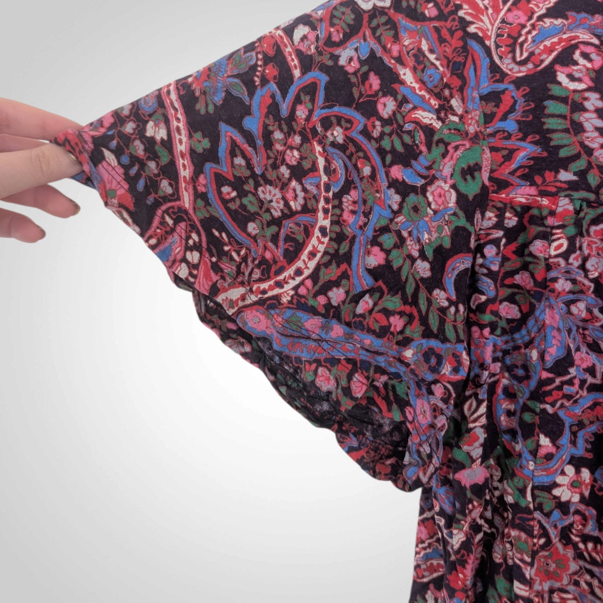 Dark Purple Paisley Flutter Sleeve Blouse