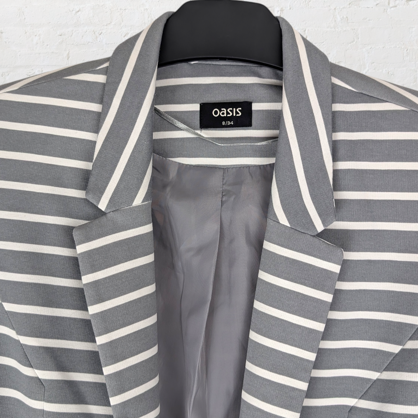 Grey and White Striped Structured Blazer