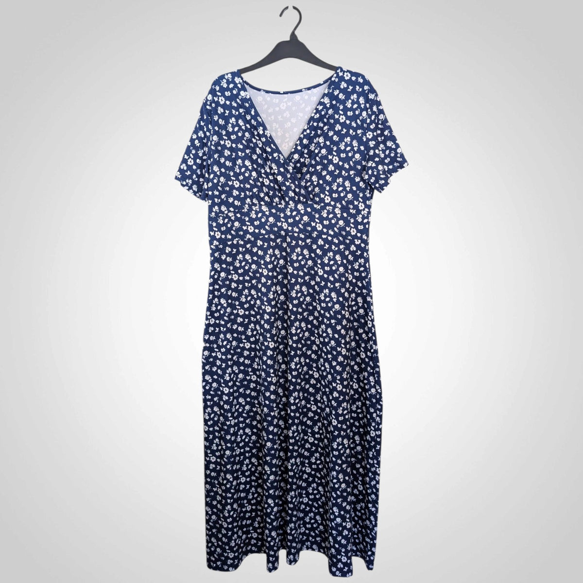 Navy & White Floral Midi Dress