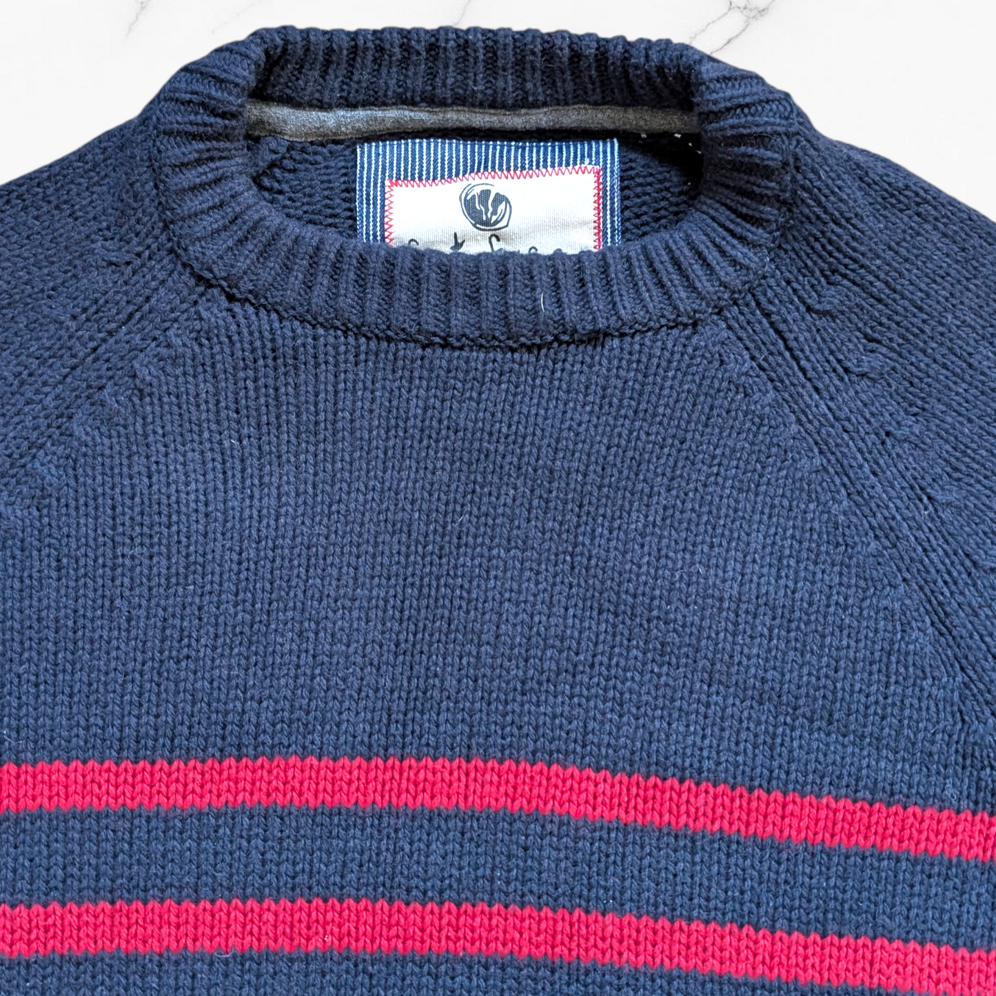 Vintage FatFace Men's Navy & Red Striped Wool-Blend Jumper