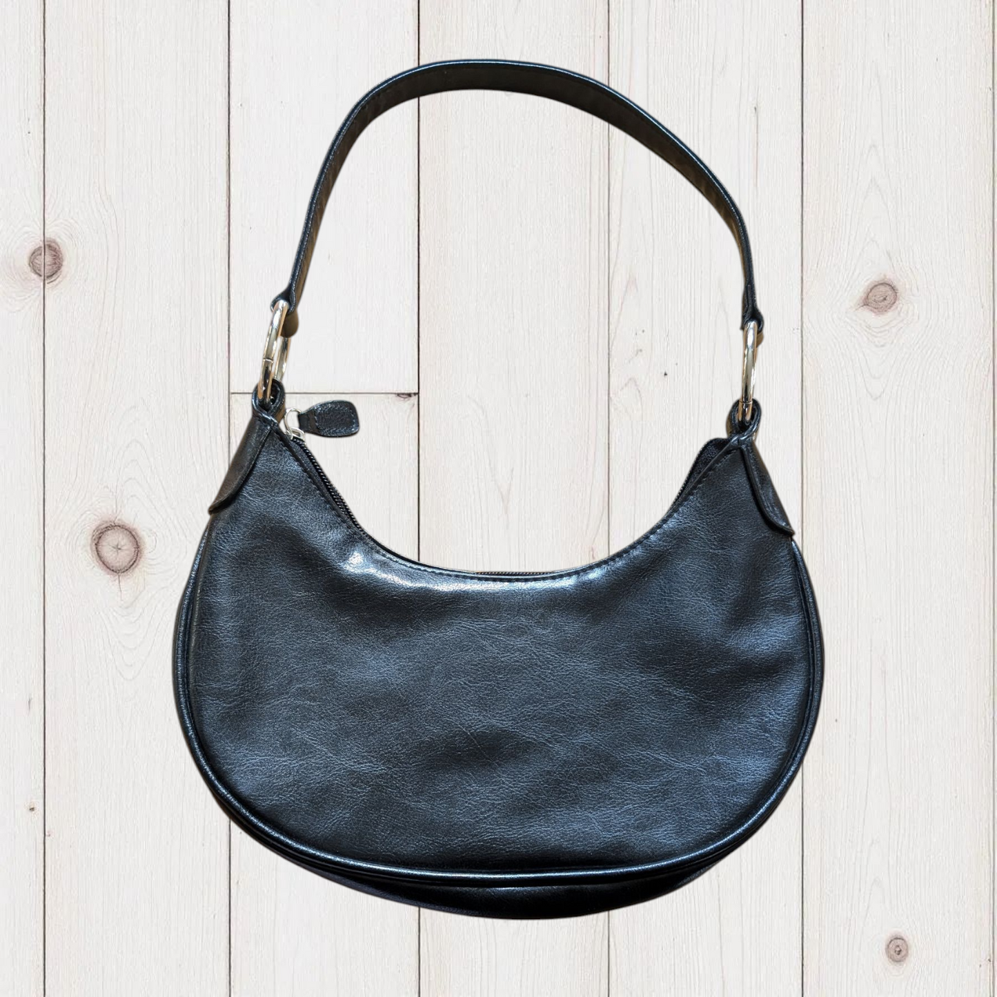 90s Black Faux Leather Shoulder Bag