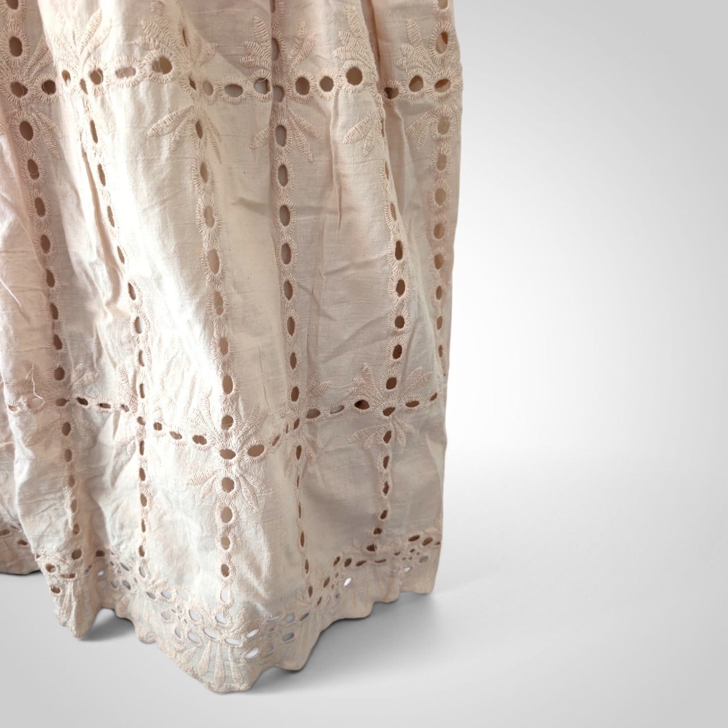 Nude Beige Eyelet Lace Cotton Sundress
