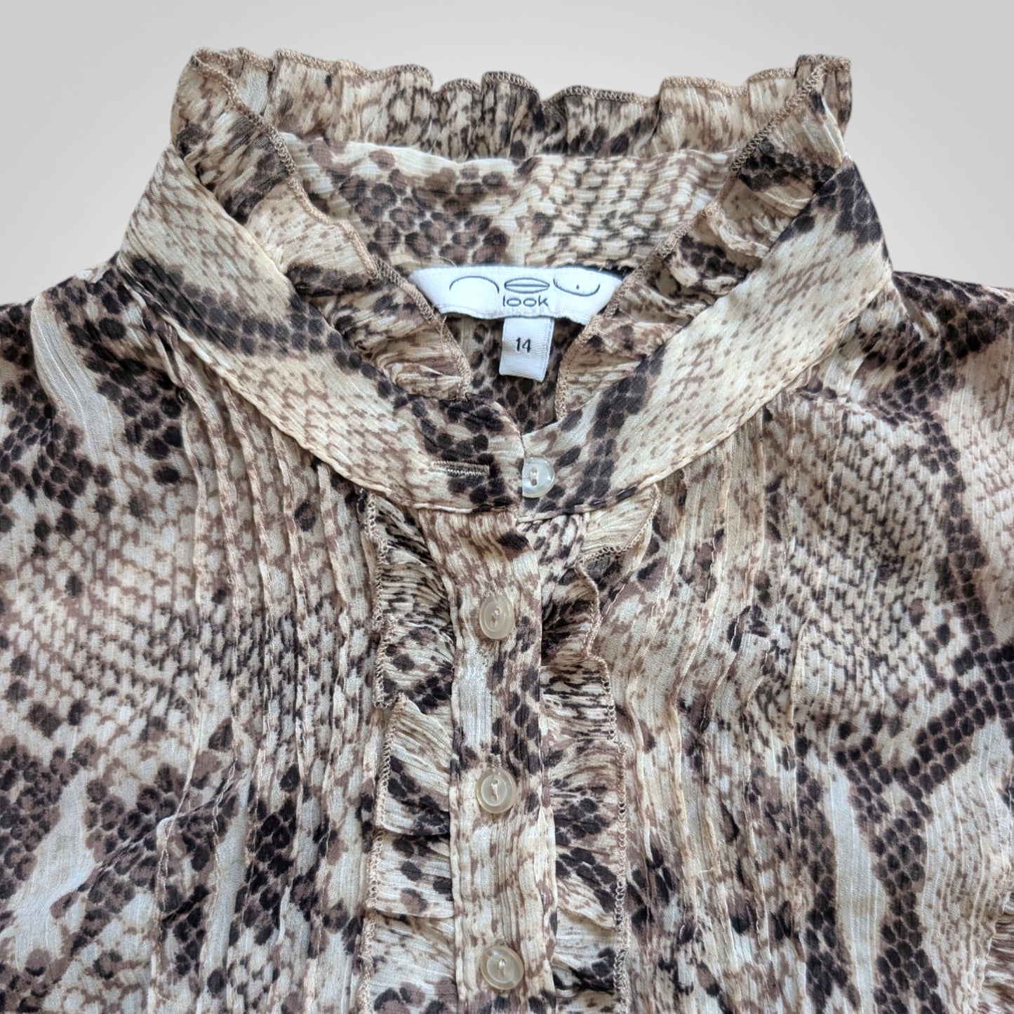 Snake Print Chiffon Shirred Ruffle Top