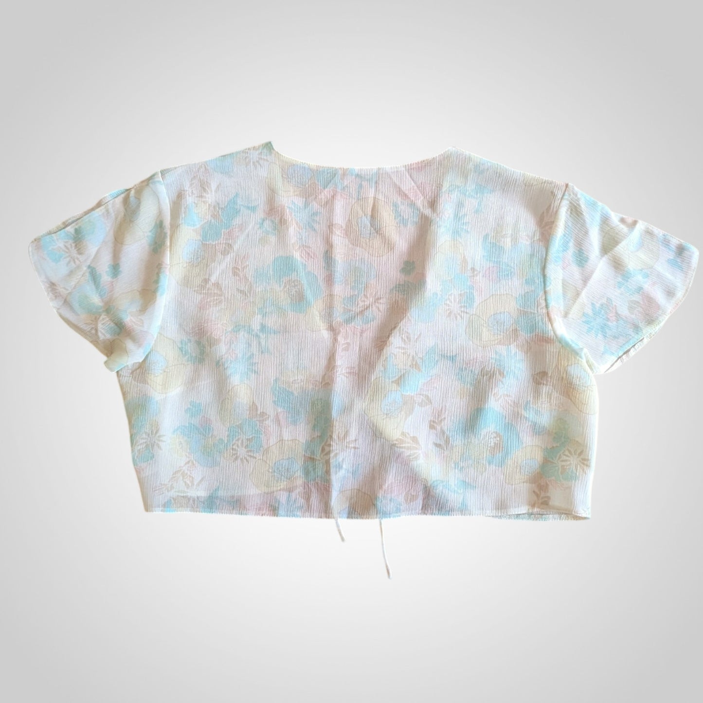 00s Pastel Floral Tie-Front Sheer Top