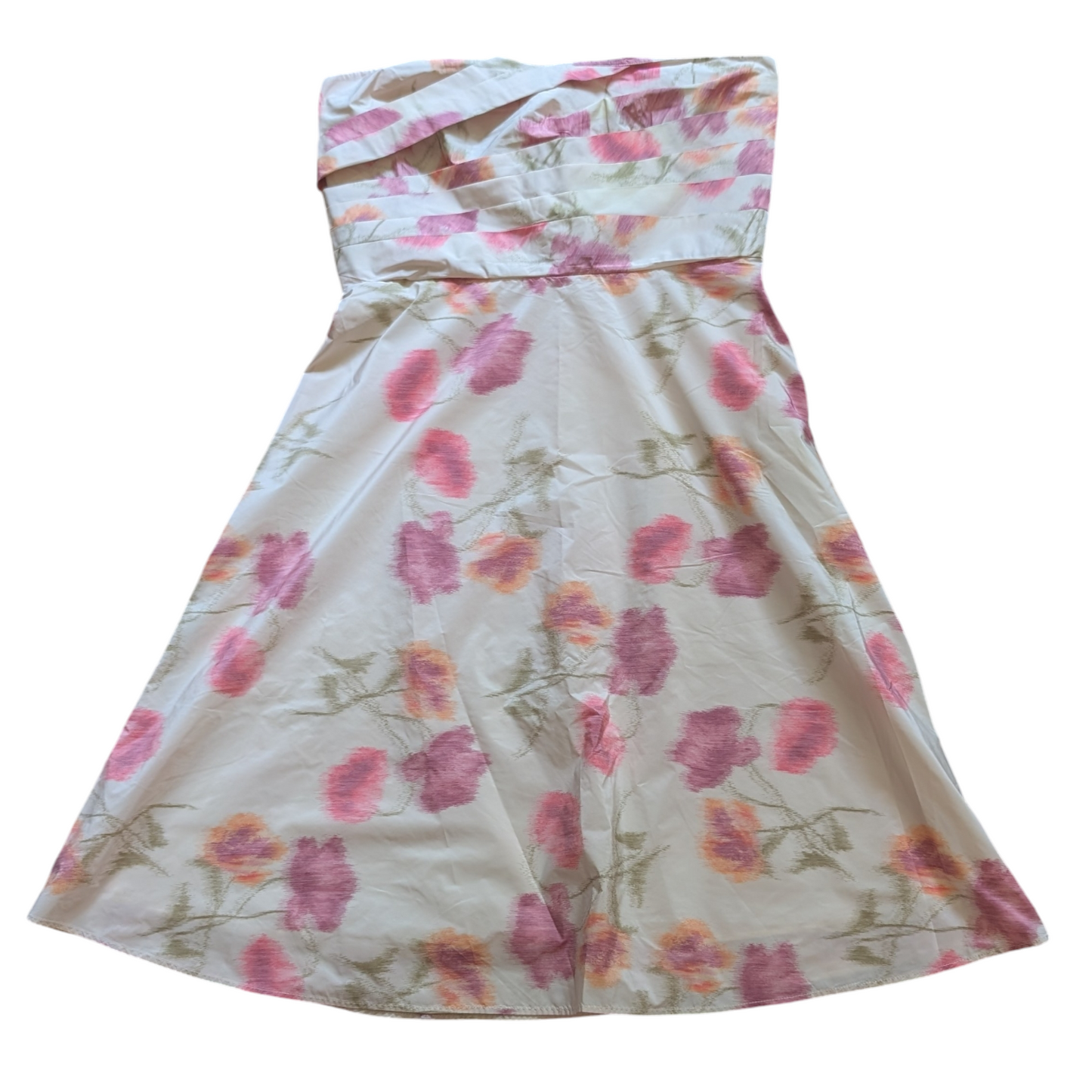 00's Cream Floral Strapless Dress