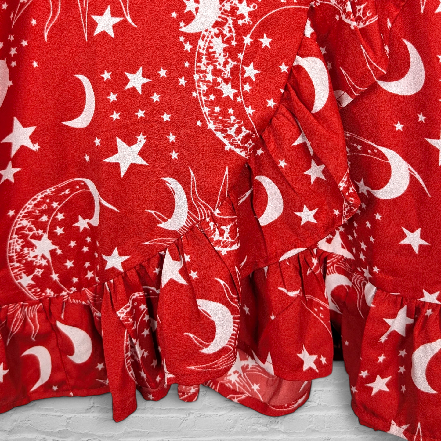 Celestial Red & White Faux Wrap Mini Dress