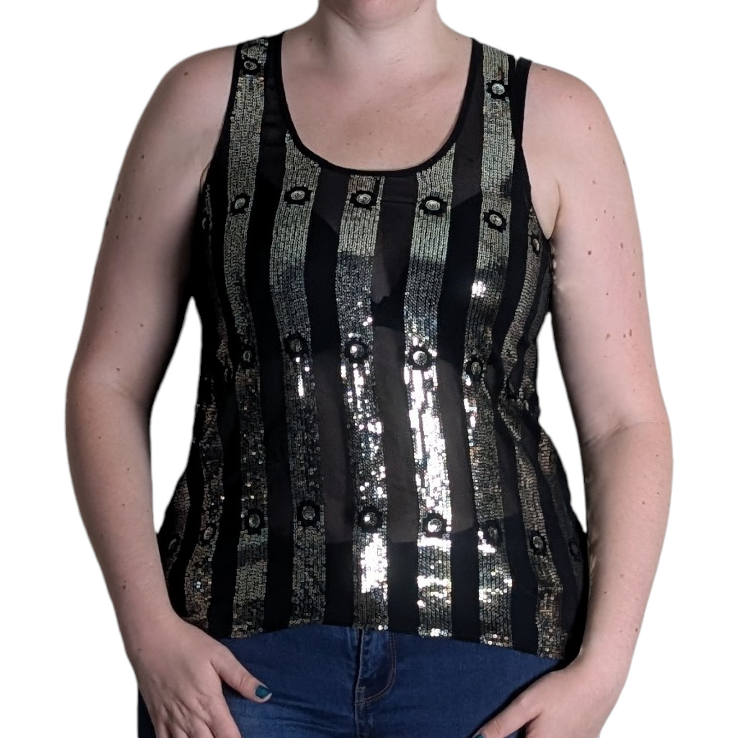 00's Sequin Sheer Vest Top