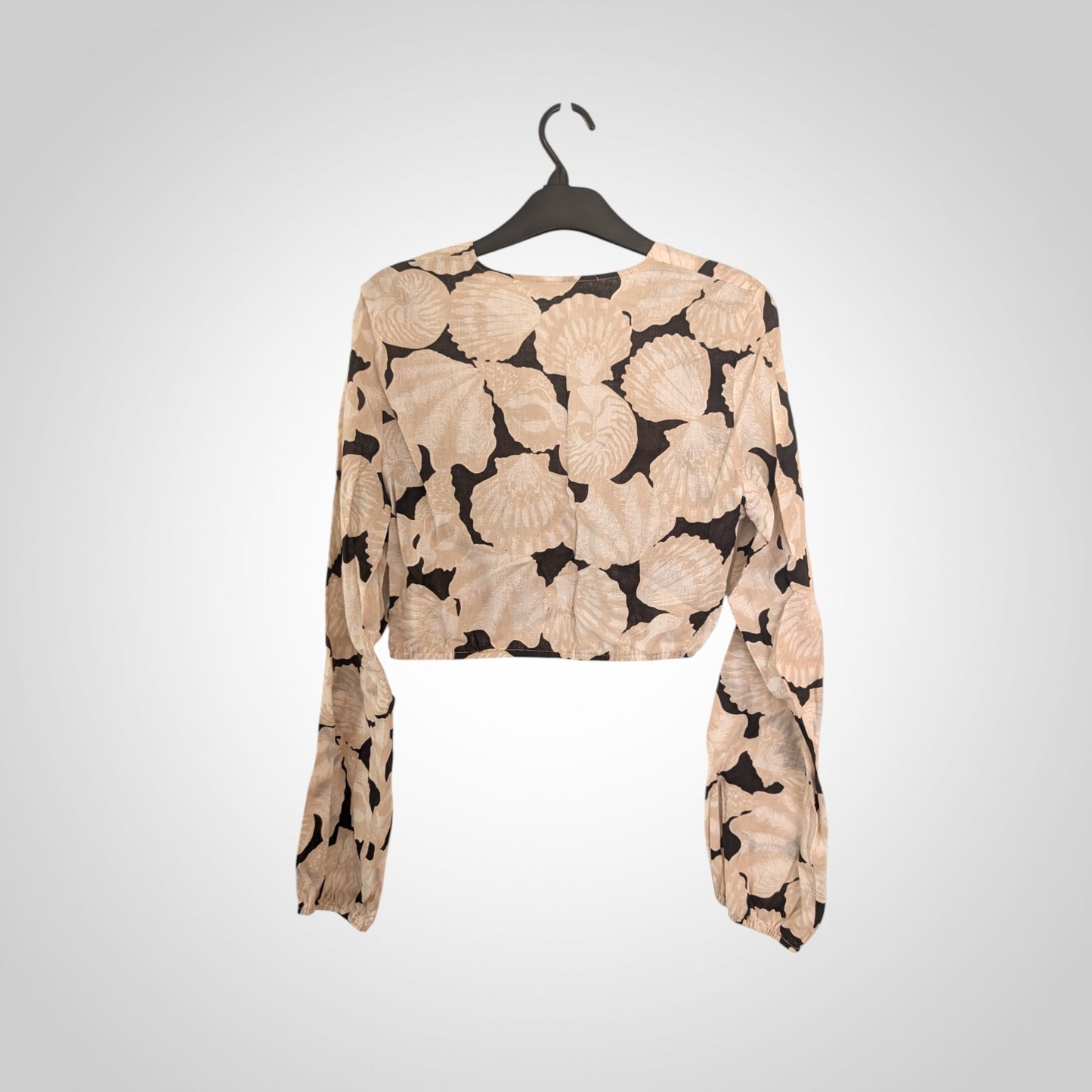 Linen Blend Shell Print Crop Top