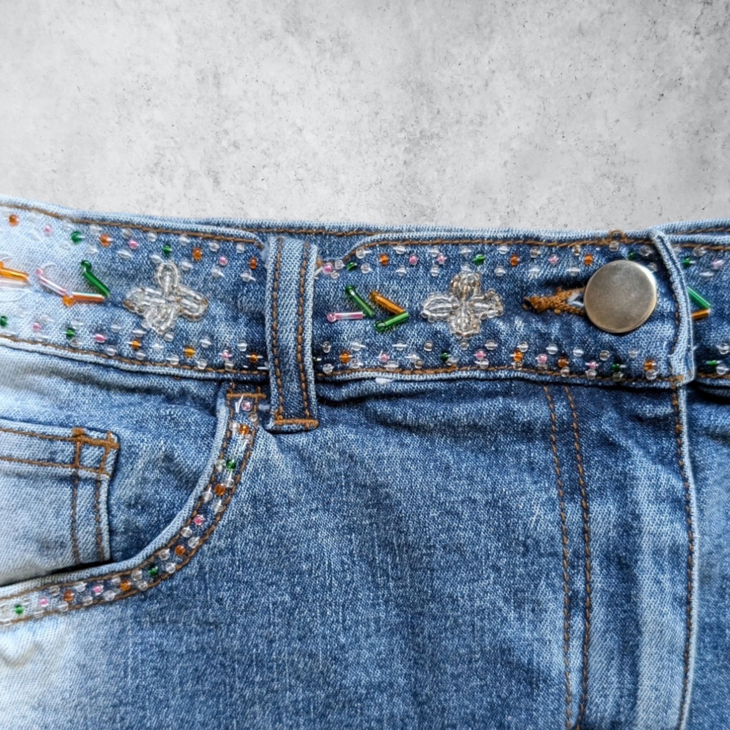 00's Beaded Denim Skirt