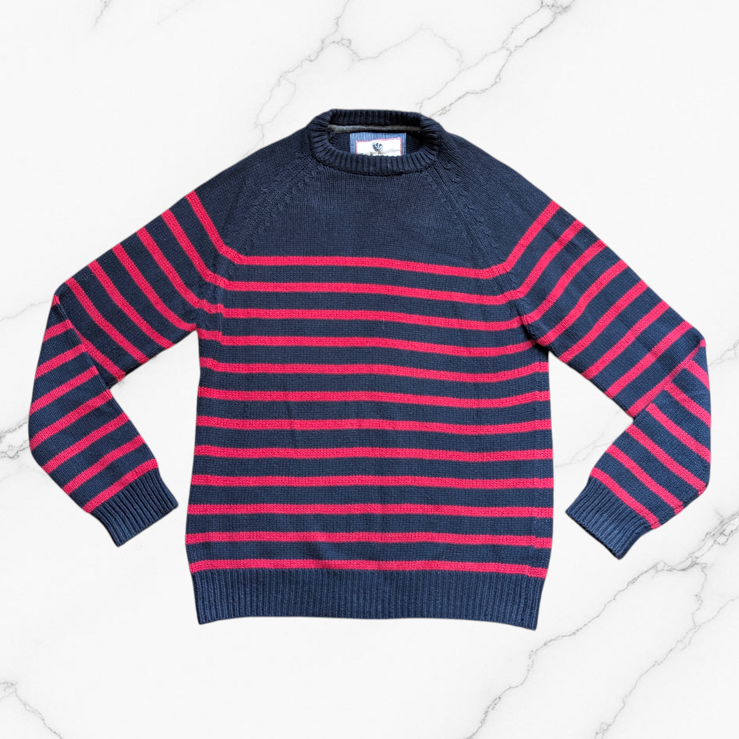 Vintage FatFace Men's Navy & Red Striped Wool-Blend Jumper