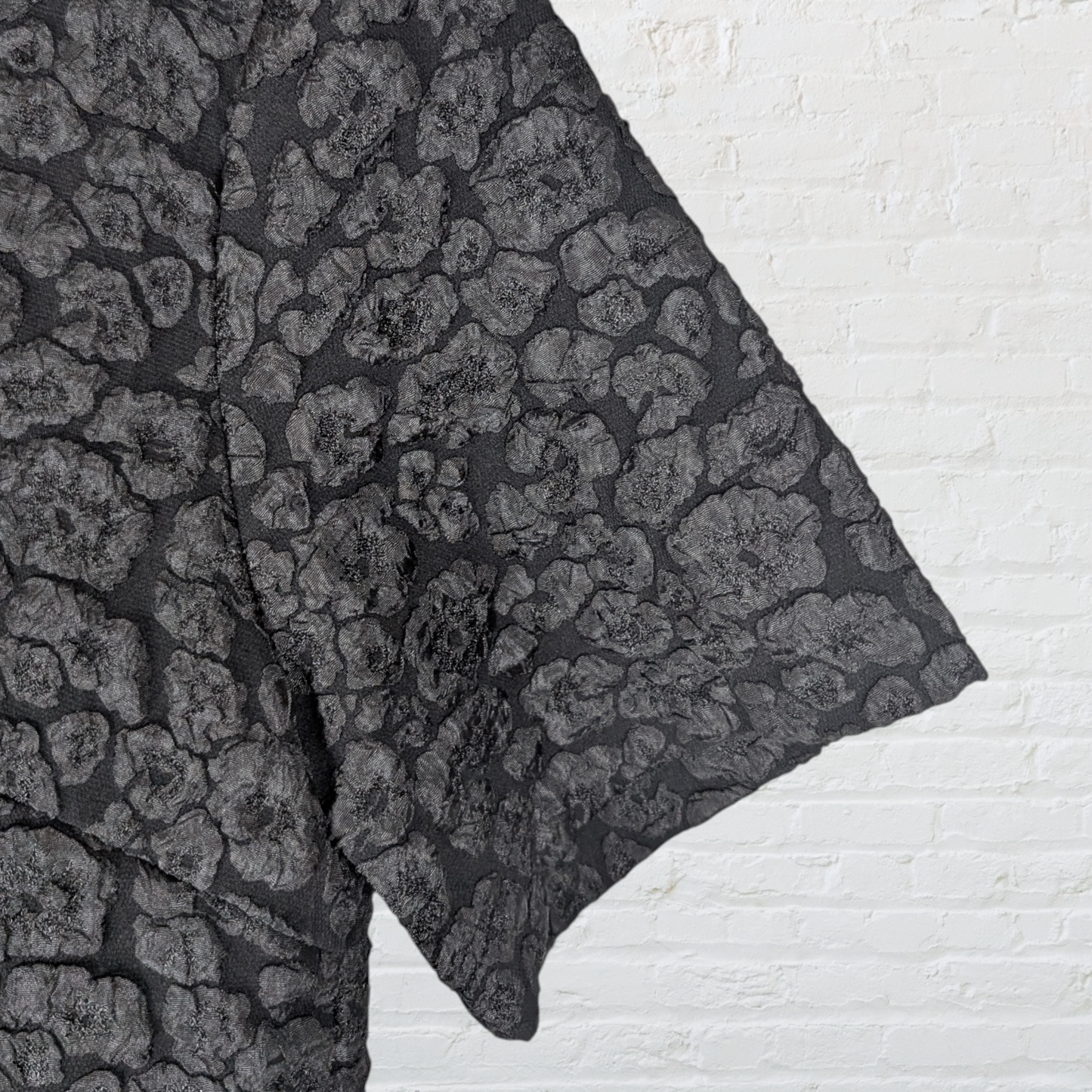 Black Textured Floral Short Sleeve Mini Dress