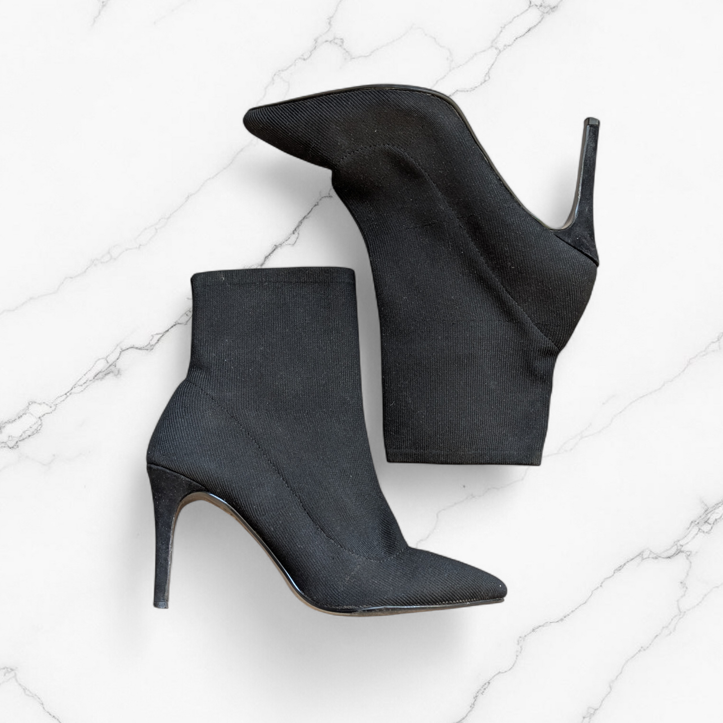 Black Ribbed Sock Boots - Size 6