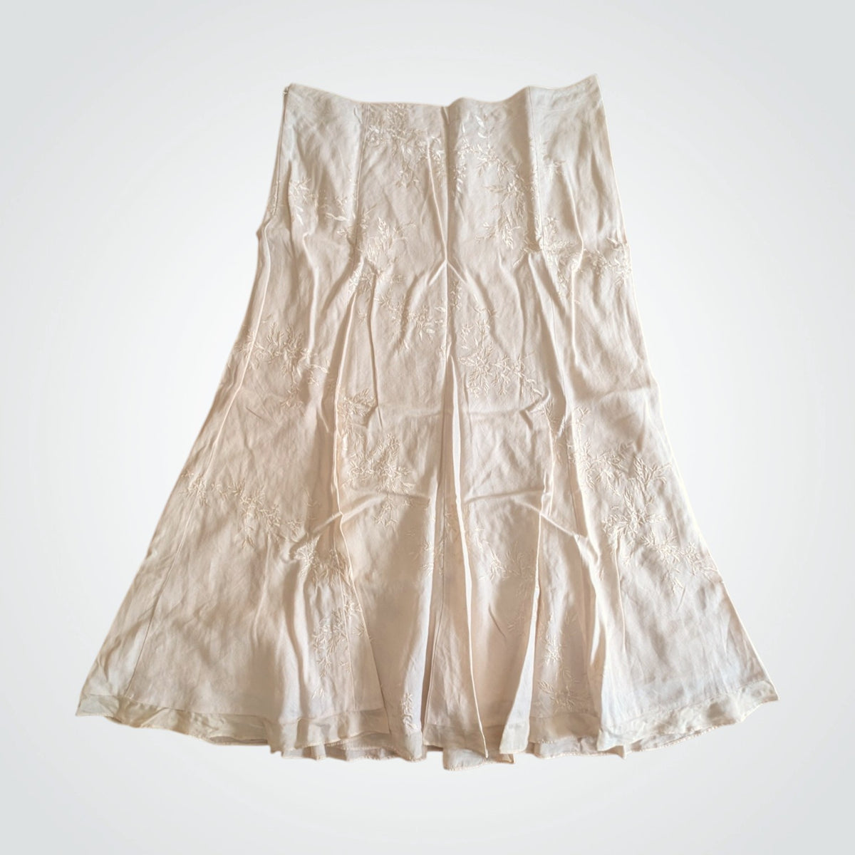 00s Cream Linen Floral Embroidered Skirt