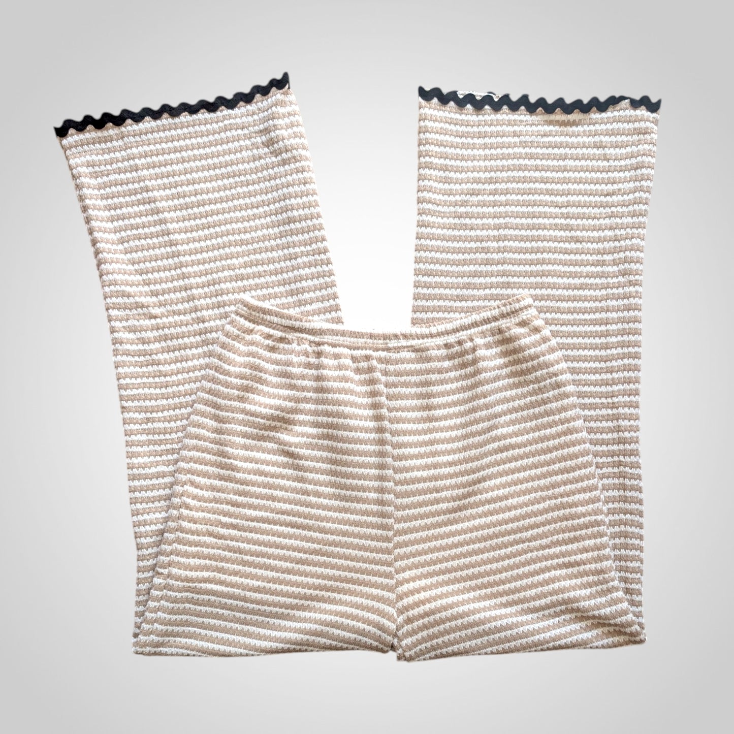 Cream & Beige Wave Pattern Wide Leg Trousers
