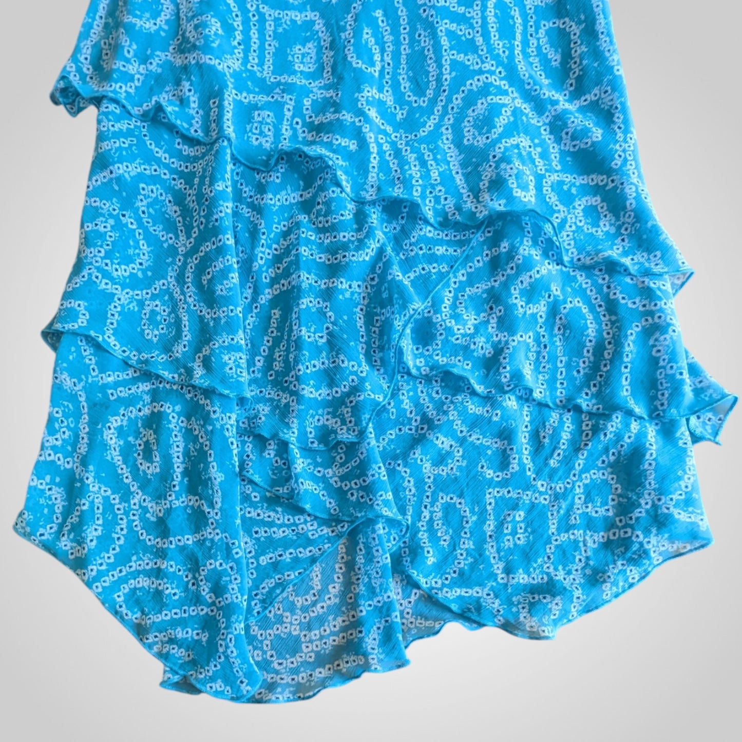 00s Blue Paisley Asymmetric Tiered Dress