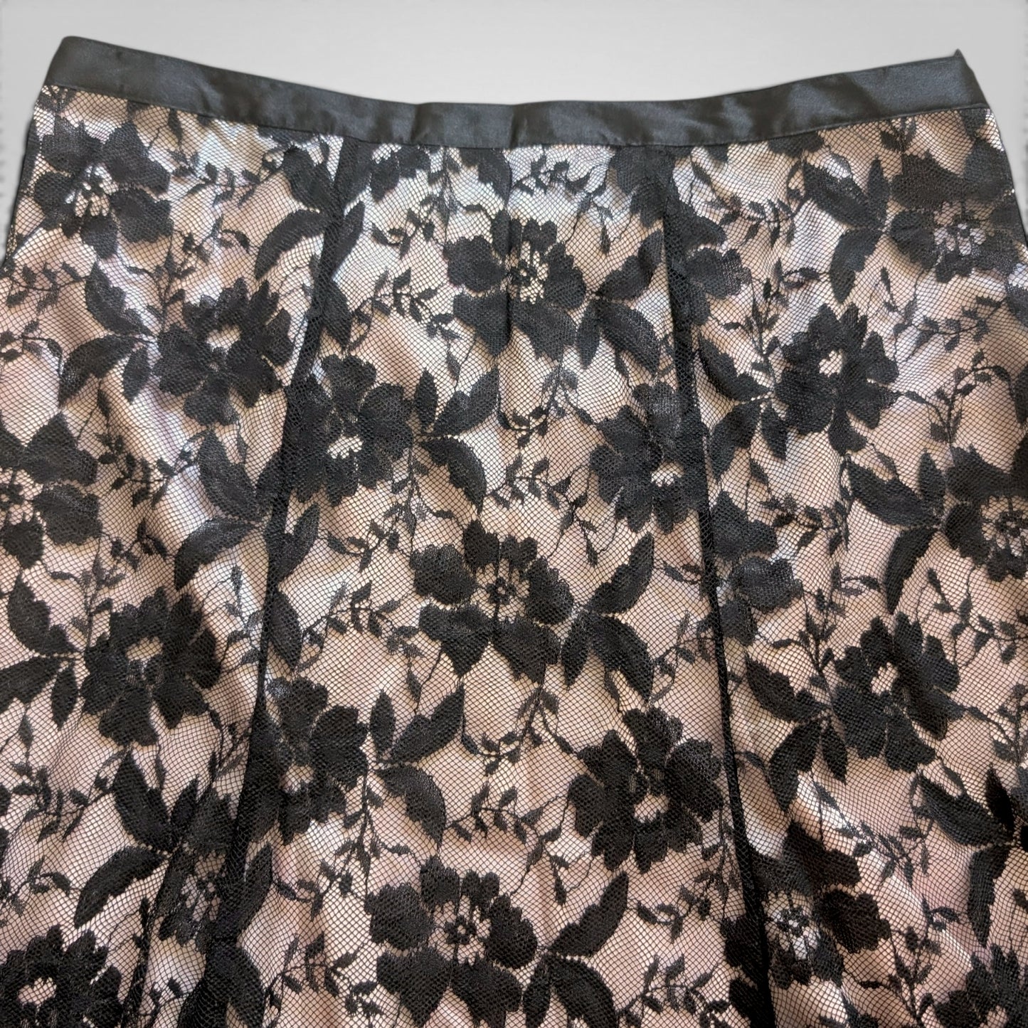 90s Black Lace & Pink Midi Skirt