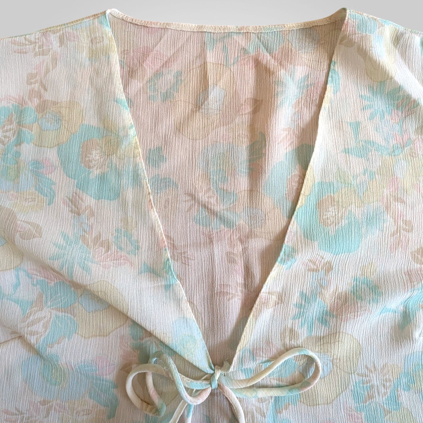 00s Pastel Floral Tie-Front Sheer Top