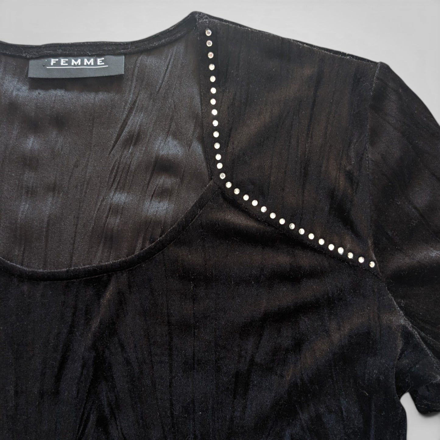 90s Gothic Black Velvet Diamante Top