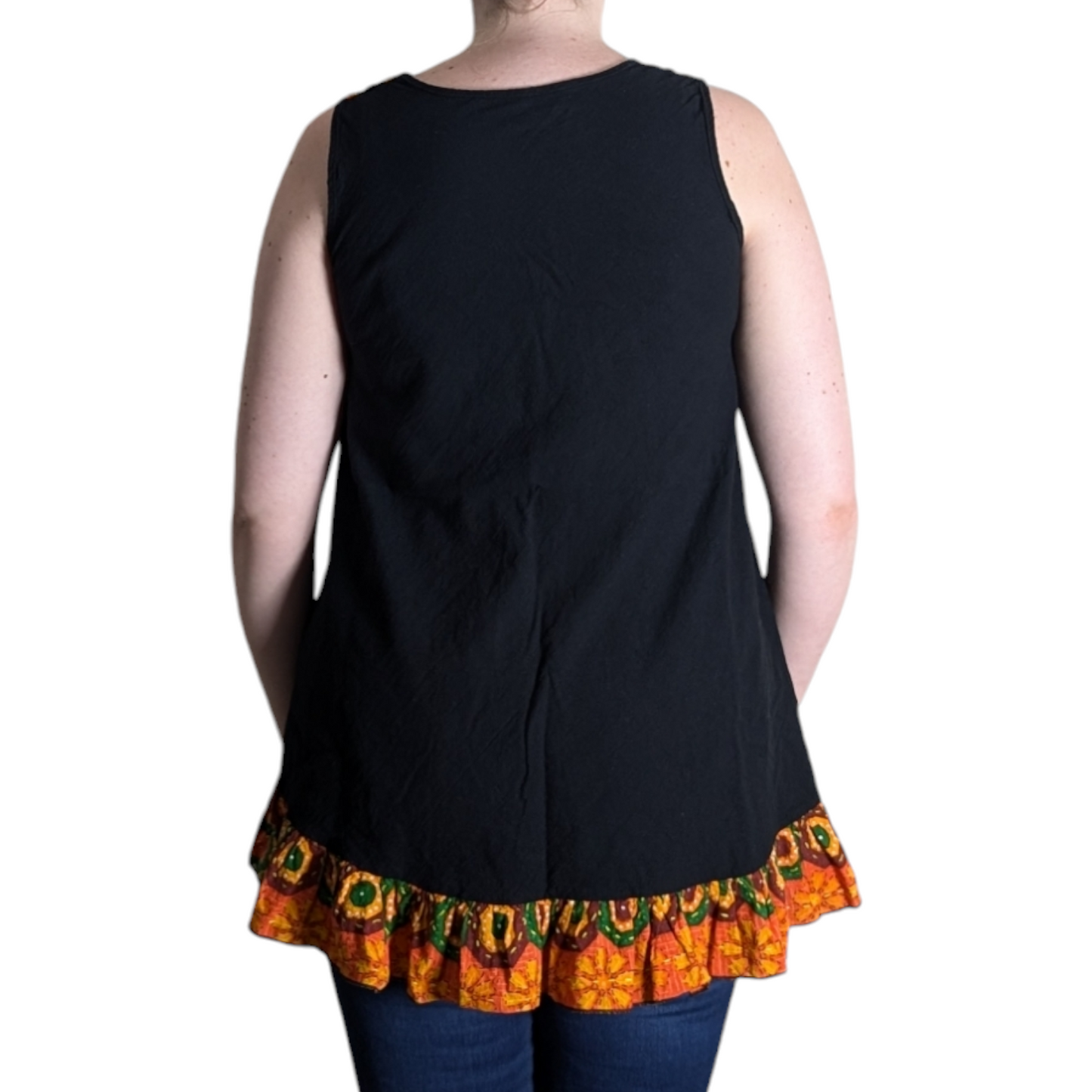 90's Black Patchwork Floral Top