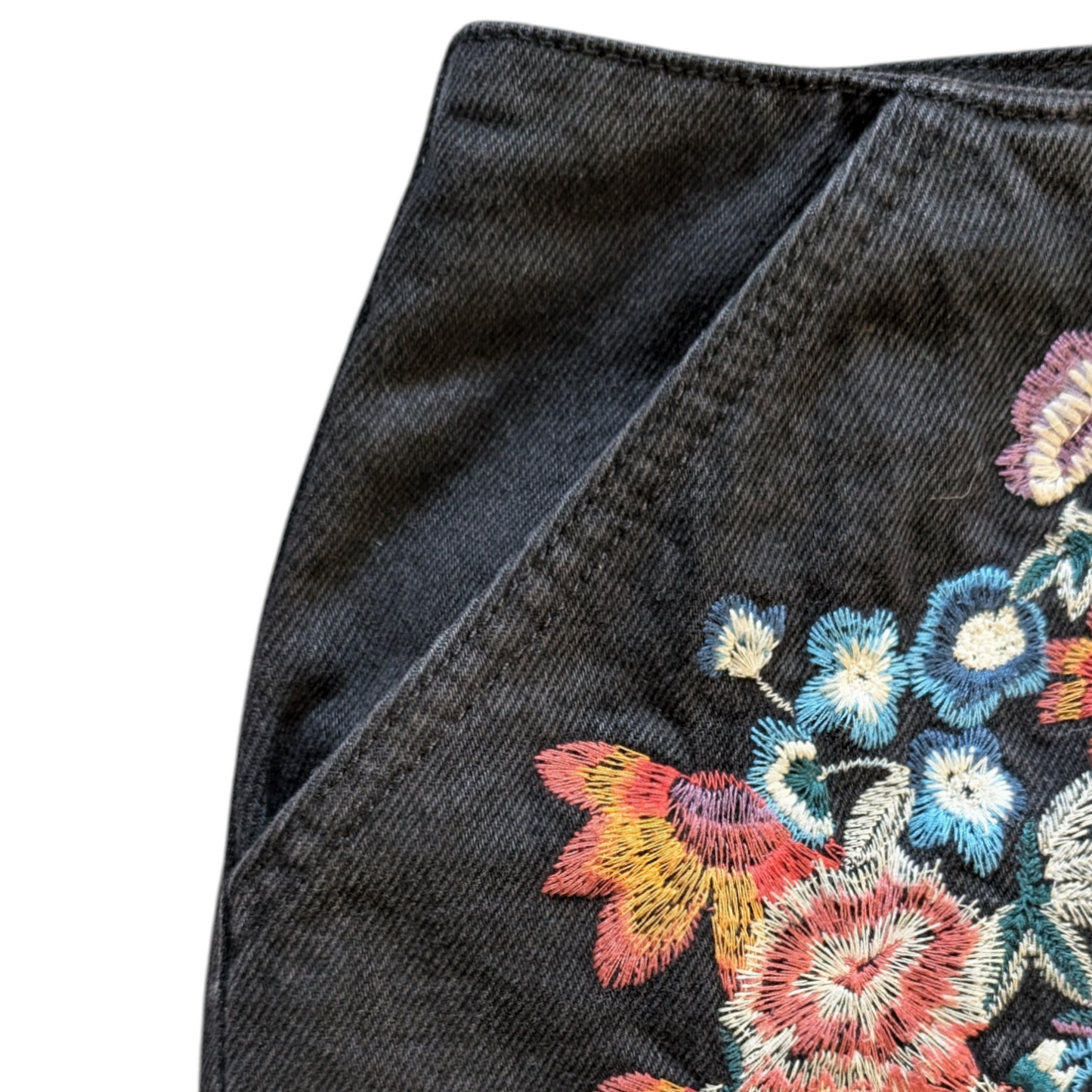 00's Black Embroidered Mini Skirt