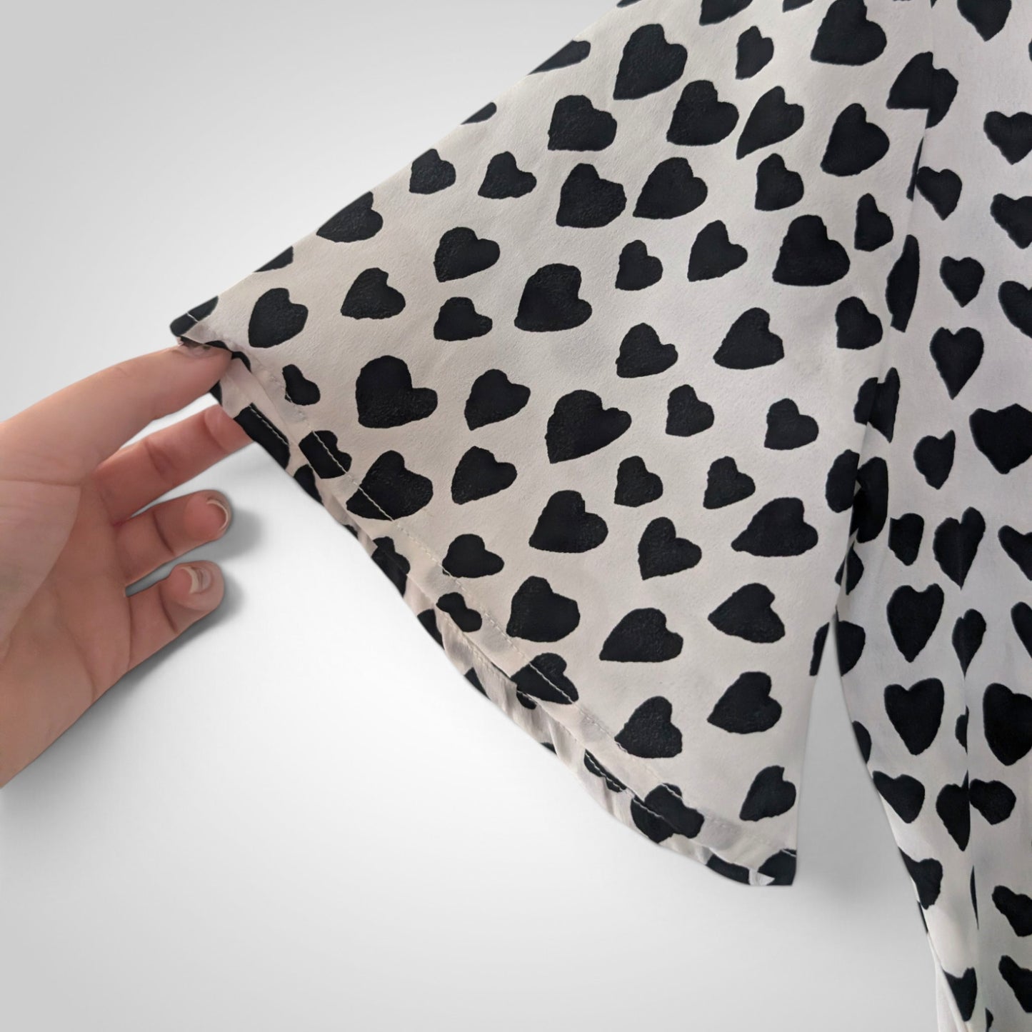 White & Black Heart Print Faux Wrap Mini Dress