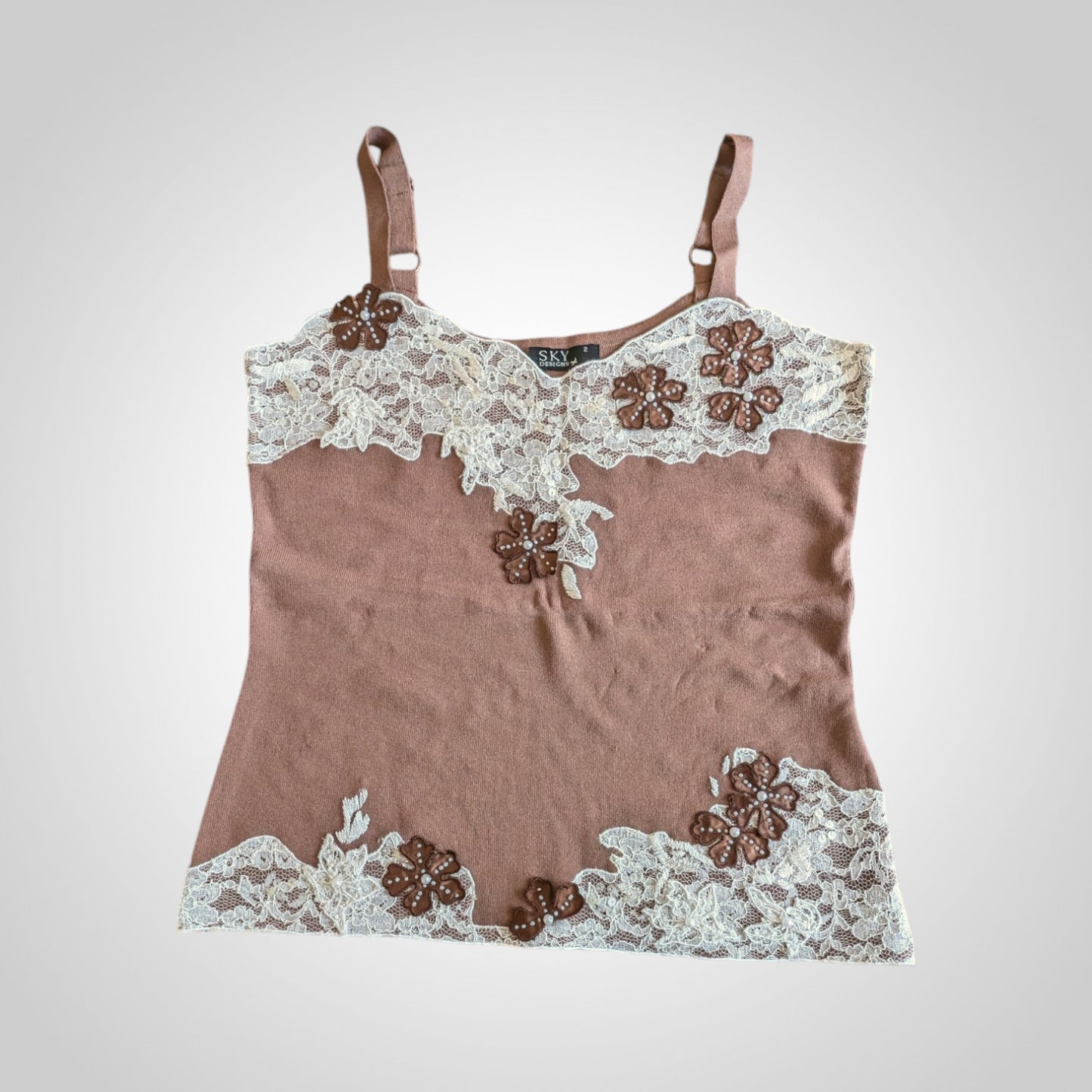 00s Brown Fairycore Applique Cami