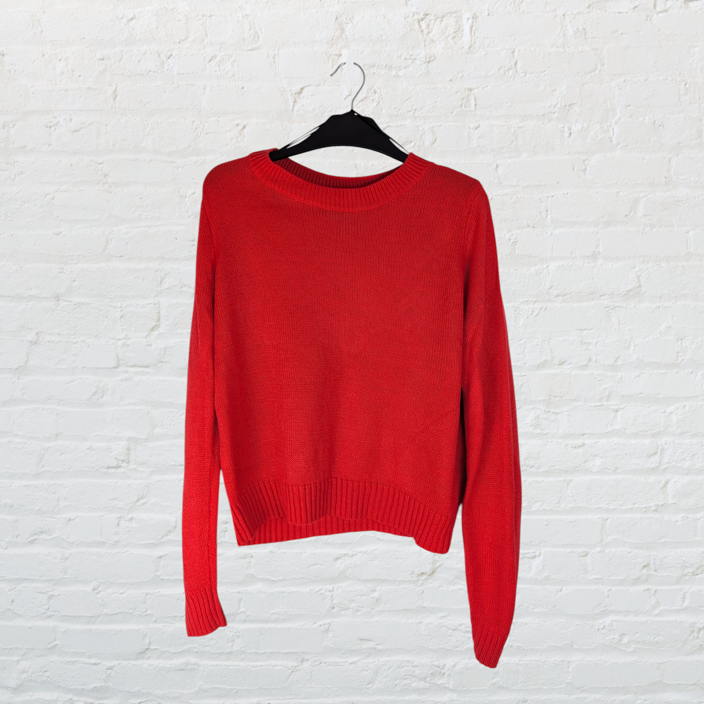 Red Boxy Cropped Knit Jumper