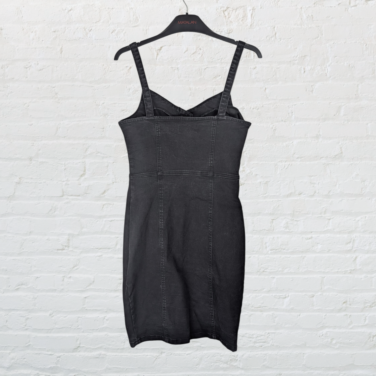 Black Wash Denim Button-Down Strappy Mini Dress